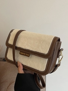 Sac Bandoulière Femme Fashion Color Block Hiver Cuir PU Peluche Sac Carré avec Bandoulière Réglable Nouveau Style 2025