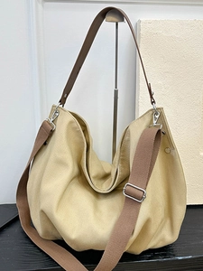 Vintage Simple Slouchy Canvas Hobo Bag For Women Large Capacity Commuter Tote Bag Fashion Shoulder Crossbody Bag With Stitching