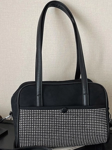 Sac Fourre-Tout Mode en Suède Patchwork pour Femmes Sac à Épaule Grande Capacité avec Décor en Strass Sac de Navettage