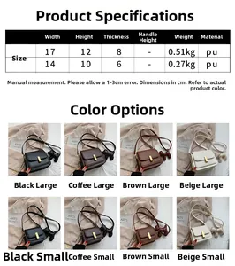Tableau des tailles pour sacs à bandoulière vintage en cuir PU avec détails de mesure