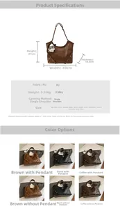 Detailed sizing chart and specifications for large PU leather tote bag with measurements