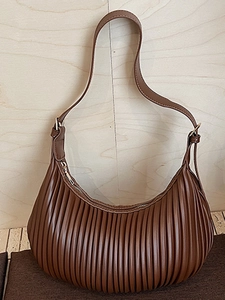 Korean Style Pleated PU Leather Crescent Hobo Bag For Women Minimalist Solid Color Underarm Shoulder Bag Chic Versatile Daily Handbag