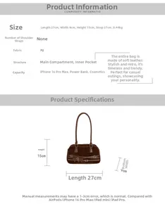 Brown PU leather bowling bag dimensions 27x9x15cm with vintage buckle strap detail