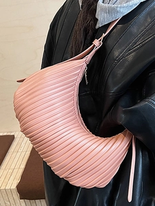 Pink pleated crescent shoulder bag for women with stylish Korean minimalist design