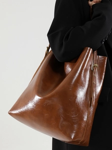 Retro dunkelbraune Shopper Tasche aus poliertem Leder für elegantes Pendeln im Alltag
