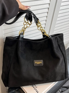 Large Capacity Suede Tote Bag For Women Minimalist Chain Shoulder Bag Fashion Commuter Handbag Autumn Suede Shopper Bag