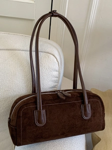 Vintage PU Baguette Shoulder Bag For Women Contrast Stitching Retro Underarm Bag Fashion Handbag Casual Daily Simple Bag
