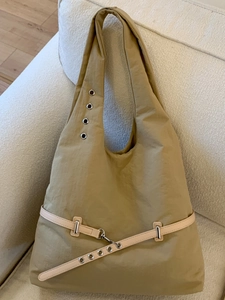 Women Large Capacity Nylon Tote Bag Korean Minimalist Casual Shoulder Bag With Metal Eyelets And Decorative Belt