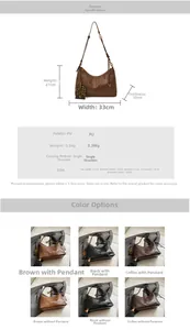 Detailed size guide and specifications for the retro PU leather handbag showing measurements