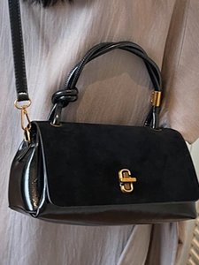 Retro black square handbag with twisted handle and gold clasp for women