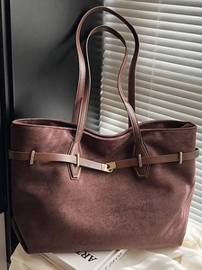Sac Fourre-tout en Suède de Grande Capacité Mode Rétro Sac à Bandoulière Minimaliste Avec Boucle en Métal Pour Femmes Sac à Main