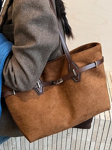 Grand sac cabas rétro marron en similicuir suédé pour femmes idéal pour le travail