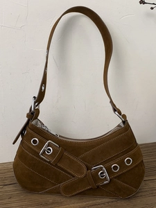 Retro PU Leather Underarm Shoulder Bag For Women Y2K Half Moon Hobo Bag With Metal Buckle Eyelet Decoration Fashion Satchel