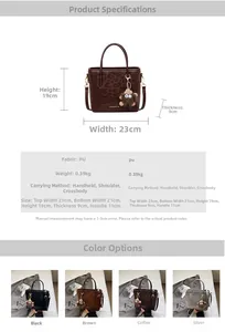 Detailed size chart and dimensions for the leopard print PU leather tote bag with charm