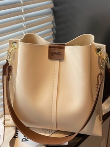 Sac Fourre-Tout Femme en Cuir PU Grande Capacité Urbain Minimaliste Sac à Bandoulière avec Large Sangle Sac Seau Polyvalent