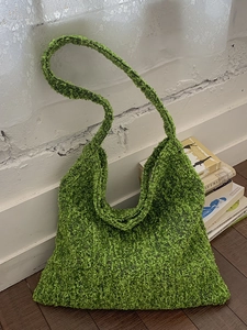 Damen Große Kapazität Grün Wollmischung Tragetasche Herbst Winter Mode Flauschige Umhängetasche Täglich Textil Hobo Tasche