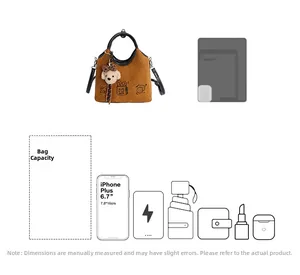 Aperçu de la capacité du sac en daim marron avec espace pour téléphone et accessoires