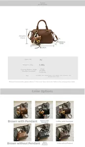 Detail showing the internal capacity and size dimensions of the brown Boston handbag