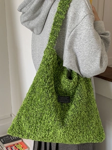 Modische grasgrüne Wolle Tote Bag für Damen mit geräumigem Schultertaschen Design