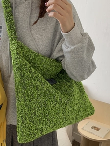Mode Grüne Fleece Übergroße Hobo Tasche für Damen mit breitem Schultergurt