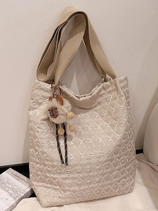 Borsa Tote Trapuntata alla Moda da Donna Grande Capacità Motivo a Rombi Borsa a Tracolla con Pendaglio in Peluche per Pendolarismo