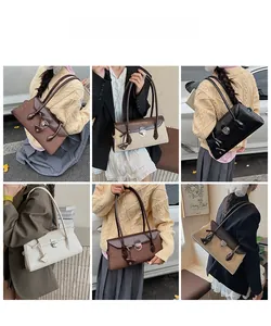 Collage of retro Boston bags showing various carrying styles in multiple color ways