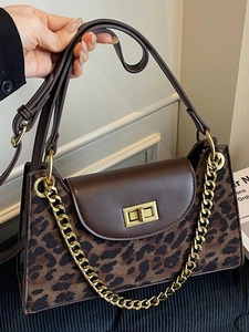 Retro Handtasche mit Leopardenmuster Lederklappe und goldener Kette für Damen Mode