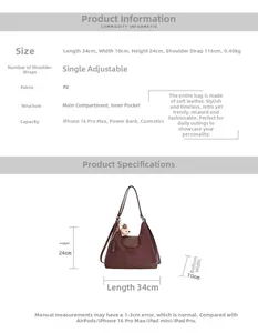 Detailed size chart for the dark coffee PU leather tote bag with dimensions 34x10x24 cm