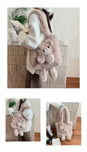 Detailansicht einer flauschigen hellbraunen Teddybären-Plüschtasche mit weichem Kunstfell