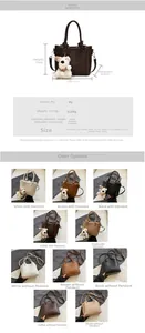 Size chart for women PU leather bucket bag with dimensions 21x17x8.5cm and strap details
