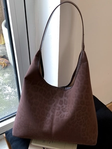 Sac fourre-tout vintage à imprimé léopard en daim marron avec grand compartiment