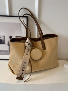 Women Retro Large Capacity Velvet Tote Bag Quilted Diamond Pattern Shoulder Bag With Round Purse Wide Strap For Commute