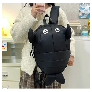 Detailed back view of a 3D shark-shaped backpack with fins and adjustable straps