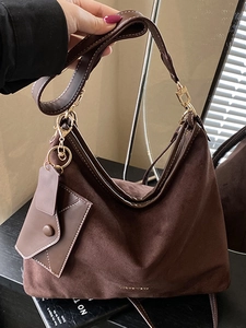 Deep brown matte suede underarm bag with large capacity and matching accessory pouch