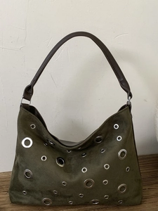 Retro Women PU Leather Grommet Hobo Shoulder Bag Large Capacity Eyelet Crossbody Bag Vintage Daily Commute Casual Tote Handbag
