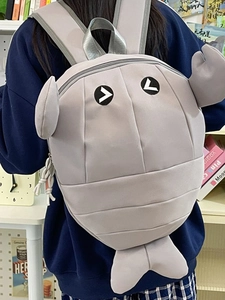 Creative gray crab-shaped cartoon backpack with plush pincers and adjustable straps