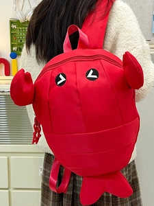 Creative red lobster plush backpack with 3D claws and adjustable straps for daily use