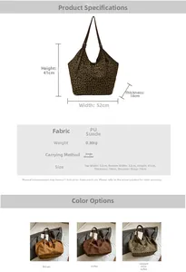 Detailed dimensions and specs of the leopard print faux suede tote bag with strap length