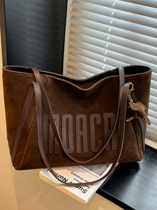 Women Large Capacity Matte Tote Bag Vintage Suede Shoulder Bag Stylish Laptop Work Bag College Student Book Bag With Charm