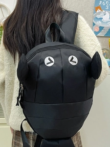Creative black shark monster backpack with cartoon eye embroidery and funny 3D fins
