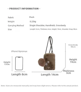 Guide des tailles du sac en peluche étoile, dimensions 14x19x3cm et comparaison iPhone