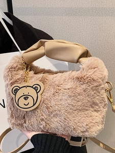 Borsa a Mano in Peluche in Finta Pelliccia per Donna Simpatico Ciondolo a Orso Piccola Borsa a Tracolla Quadrata Borsa a Spalla Autunno Inverno