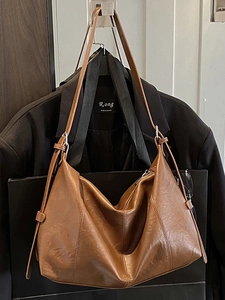 Vintage PU Leather Large Capacity Shoulder Bag Retro Hobo Tote Bag For Women Casual Commuter Underarm Bag With Adjustable Strap