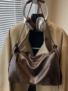 Retro dark brown leather hobo bag for women with adjustable shoulder strap and large capacity