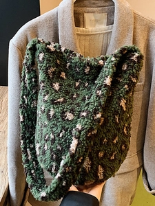Sac Seau en Peluche Femmes Imprimé Léopard Pois Ethnique Polaire Sherpa Grande Capacité Sac à Épaule Automne Crossbody Tote