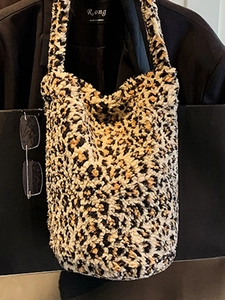 Sac fourre-tout tendance en peluche léopard avec texture en fausse fourrure et grande capacité
