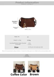 Detailed size guide and specifications for women's crossbody bag with PU leather texture