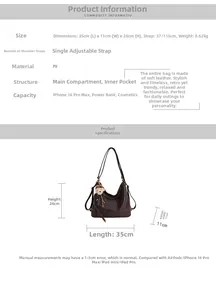 Detailed view of the dark brown pleated hobo bag with dimensions 35x11x26cm and structure