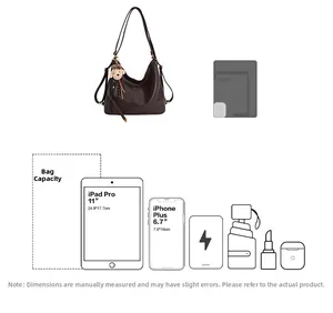 Detail view of large brown tote bag capacity for 11 inch iPad Pro and daily essentials