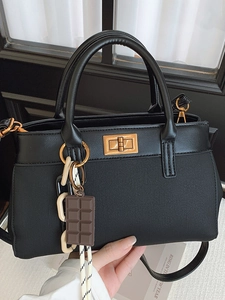 Korean Fashion Splicing PU Canvas Shoulder Bag For Women Urban Minimalist Twist Lock Handbag With Chocolate Charm Retro Tote